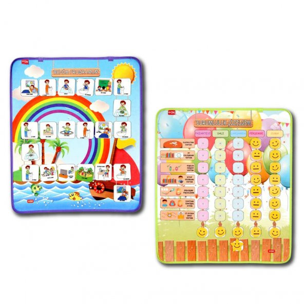 2 Set - 46 Parça Benim Programım ve Sorumluluk Çizelgem Keçe Cırtlı Duvar Panoları , Eğitici Oyuncak