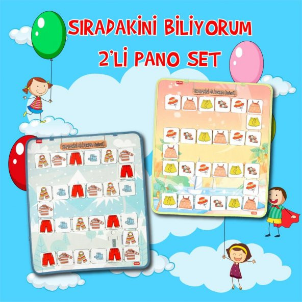 2 Set - 54 Parça Sıradakini Biliyorum Yaz ve Kış Keçe Cırtlı Duvar Panoları , Eğitici Oyuncak - 2
