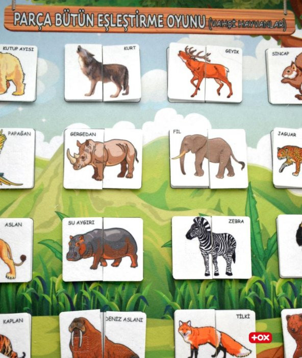 2 Set - 80 Parça Evcil ve Vahşi Parça Birleştirme Oyunu Keçe Cırtlı Duvar Panoları , Eğitici Oyuncak - 4