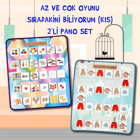 2 Set - 57 Parça   Az, Çok Oyunu ve Sıradakini Biliyorum (Kış) Keçe Duvar Panoları , Eğitici Oyuncak - 2