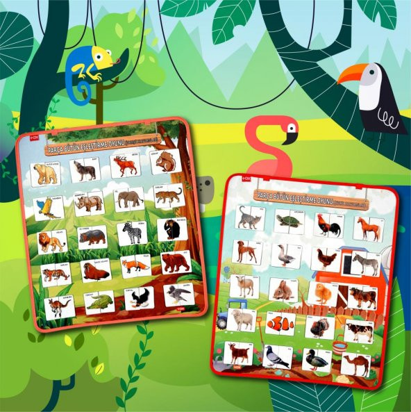 2 Set - 80 Parça Evcil ve Vahşi Parça Birleştirme Oyunu Keçe Cırtlı Duvar Panoları , Eğitici Oyuncak - 7