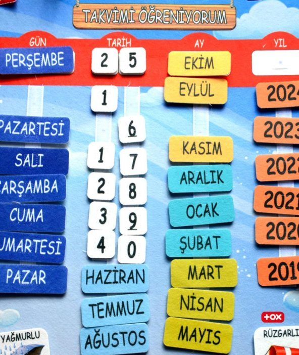 2 Set - 73 Parça Takvimi ve Renkleri Öğreniyorum Keçe Cırtlı Duvar Panoları , Eğitici Oyuncak - 10