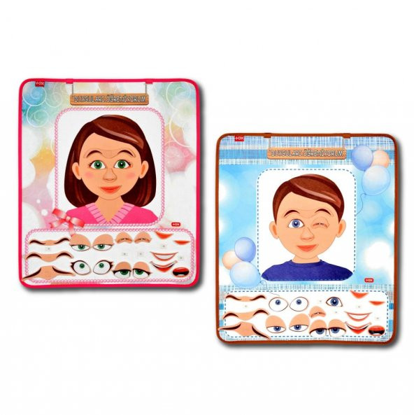 2 Set - 42 Parça  Kız ve Erkek Duyguları Öğreniyorum Keçe Cırtlı Duvar Panoları , Eğitici Oyuncak - 6