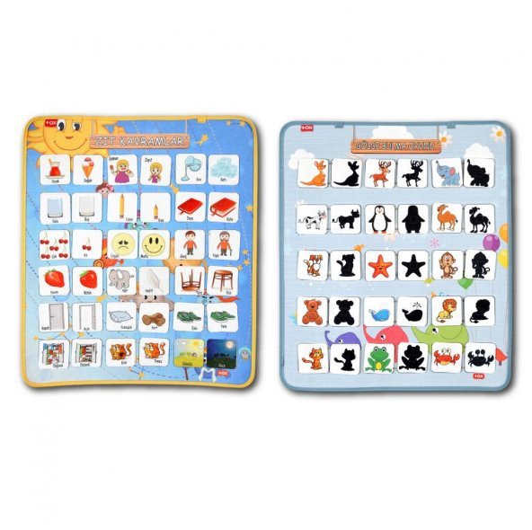 2 Set - 72 Parça  Zıt Kavramlar ve Gölge Eşleştirme Keçe Cırtlı Duvar Panoları , Eğitici Oyuncak - 6