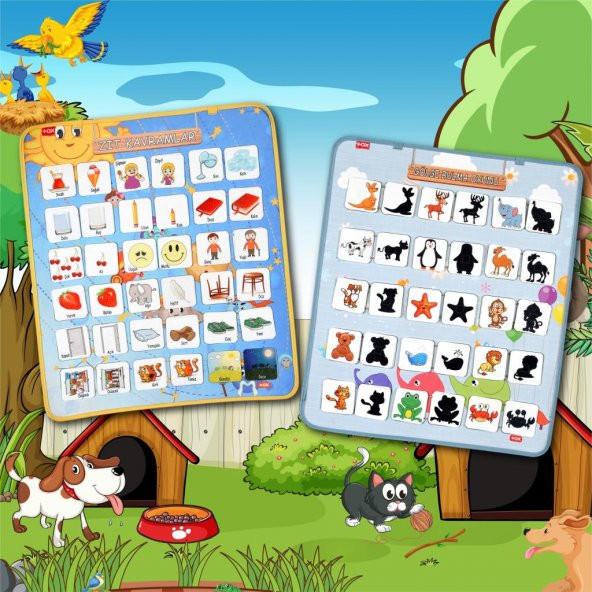 2 Set - 72 Parça  Zıt Kavramlar ve Gölge Eşleştirme Keçe Cırtlı Duvar Panoları , Eğitici Oyuncak - 7