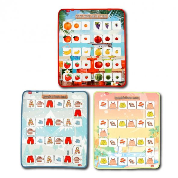 3 Set - 84 Parça Büyük - Küçük Meyve, Sıradakini Biliyorum Yaz ve Kış Oyunu Keçe Cırtlı Duvar Panoları , Eğitici Oyuncak - 6