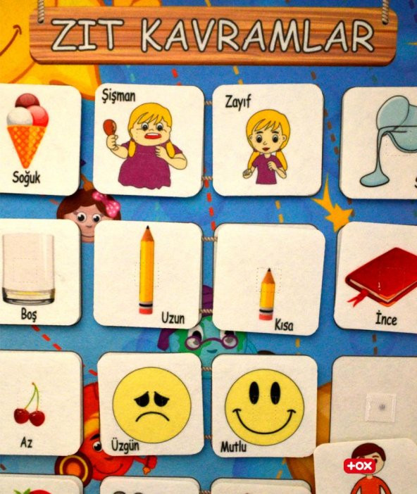 2 Set - 72 Parça  Zıt Kavramlar ve Gölge Eşleştirme Keçe Cırtlı Duvar Panoları , Eğitici Oyuncak - 10