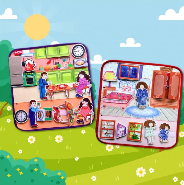 2 Set - 32 Parça Tox Mutfak ve Yatak Odası Keçe Cırtlı Aktivite Sayfası - Çocuk Etkinlik , Eğitici Oyuncak - 5