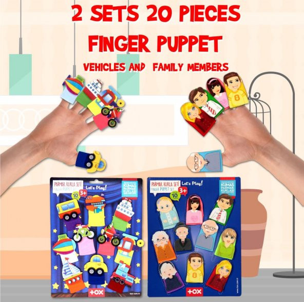 2 Set - 20 Parça Tox Taşıtlar ve Aile Bireyleri Parmak Kukla T751 T181 - 7