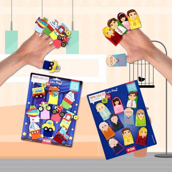 2 Set - 20 Parça Tox Taşıtlar ve Aile Bireyleri Parmak Kukla T751 T181 - 9