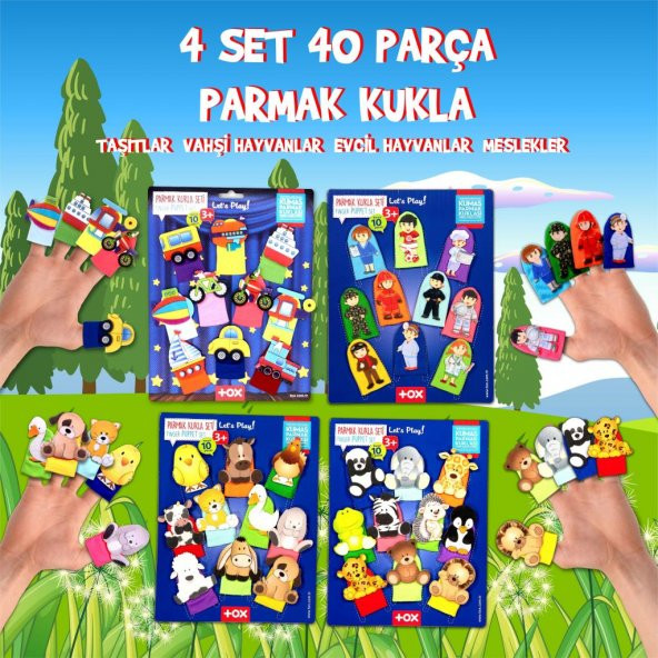 4 Set - 40 Parça Tox Meslekler, Taşıtlar, Evcil  ve Vahşi Hayvanlar Parmak Kukla T771 T781 T761 T181 - 2