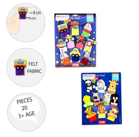 2 Set - 20 Parça Tox Taşıtlar ve Evcil Hayvanlar Parmak Kukla T781 T181 - 8