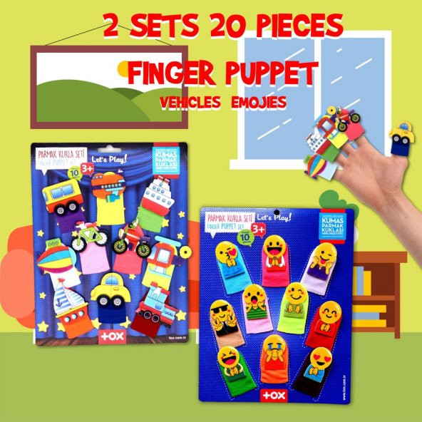 2 Set - 20 Parça Tox Taşıtlar ve Emojiler Parmak Kukla T106 T181 - 7