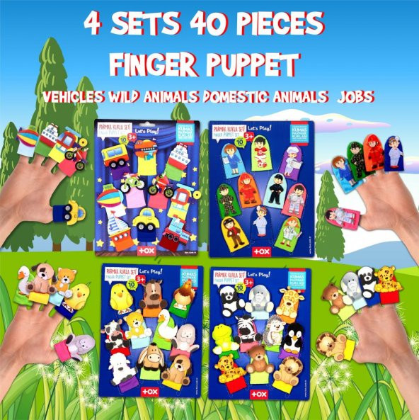 4 Set - 40 Parça Tox Meslekler, Taşıtlar, Evcil  ve Vahşi Hayvanlar Parmak Kukla T771 T781 T761 T181 - 7
