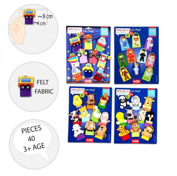 4 Set - 40 Parça Tox Meslekler, Taşıtlar, Evcil  ve Vahşi Hayvanlar Parmak Kukla T771 T781 T761 T181 - 8