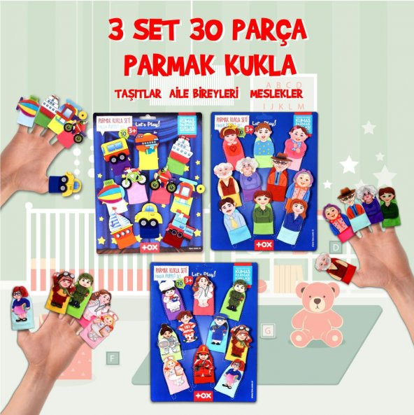 3 Set - 30 Parça Tox Taşıtlar, Aile Bireyleri ve Meslekler Parmak Kukla T181 T752 T762 - 2