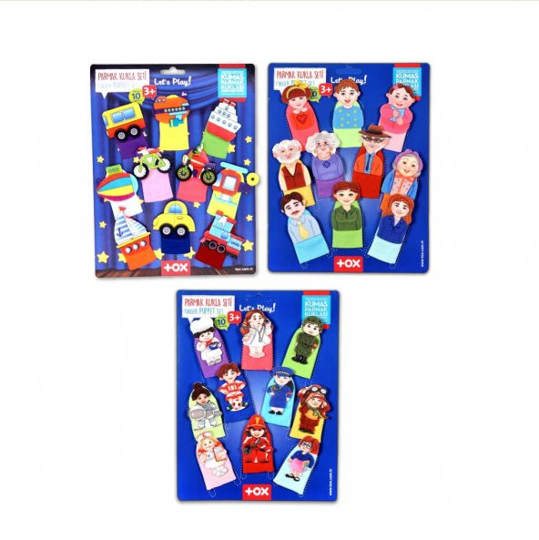 3 Set - 30 Parça Tox Taşıtlar, Aile Bireyleri ve Meslekler Parmak Kukla T181 T752 T762