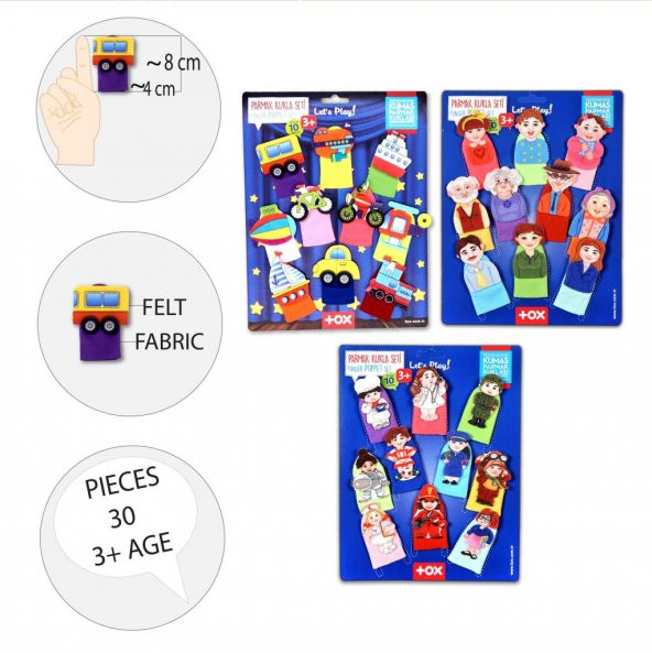 3 Set - 30 Parça Tox Taşıtlar, Aile Bireyleri ve Meslekler Parmak Kukla T181 T752 T762 - 8