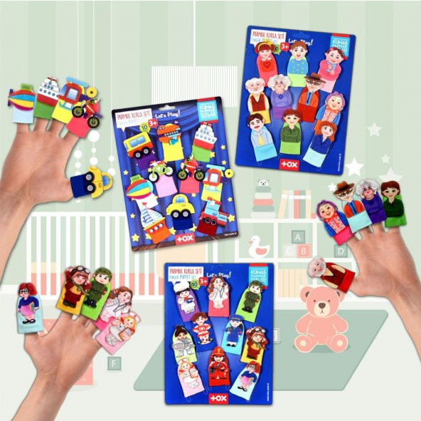 3 Set - 30 Parça Tox Taşıtlar, Aile Bireyleri ve Meslekler Parmak Kukla T181 T752 T762 - 9