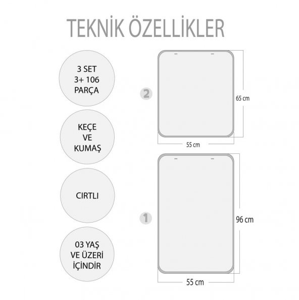 3 Set -106 Parça  İç Organlar , İskelet  Sistemi ve Takvimi Öğreniyorum Keçe Cırtlı Duvar Panoları , Eğitici Oyuncak - 3
