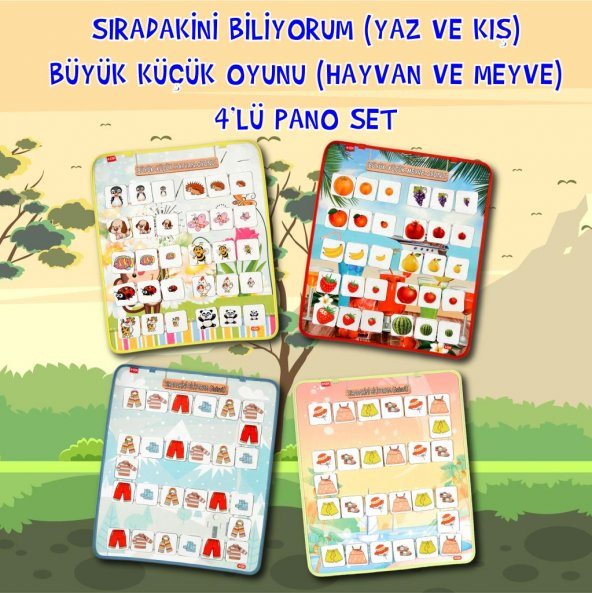 4 Set - 114 Parça Sıradakini Biliyoum ( Yaz , Kış ) ve Büyük -Küçük Oyunu (Hayvan, Meyve) Keçe Cırtlı Duvar Panoları , Eğitici Oyuncak - 2