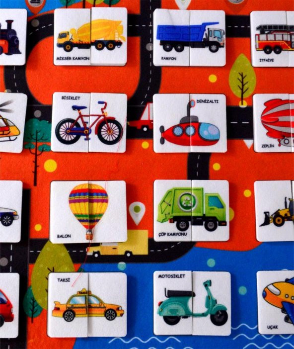 Parça Bütün Eşleştirme Oyunu (Taşıtlar) Keçe Cırtlı Duvar Panosu , Eğitici Oyuncak - 5