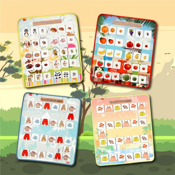 4 Set - 114 Parça Sıradakini Biliyoum ( Yaz , Kış ) ve Büyük -Küçük Oyunu (Hayvan, Meyve) Keçe Cırtlı Duvar Panoları , Eğitici Oyuncak - 7