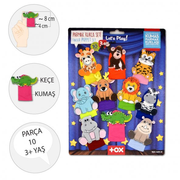 Tox Safari Hayvanları 10 Parça Parmak Kukla Set T223 - 3