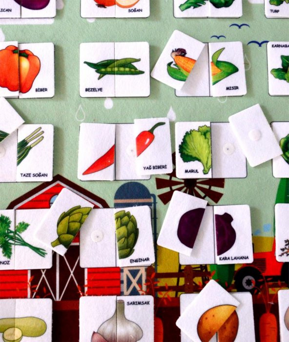 Parça Bütün Eşleştirme Oyunu (Sebzeler) Keçe Cırtlı Duvar Panosu , Eğitici Oyuncak - 7