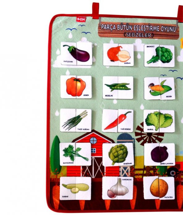 Parça Bütün Eşleştirme Oyunu (Sebzeler) Keçe Cırtlı Duvar Panosu , Eğitici Oyuncak - 9