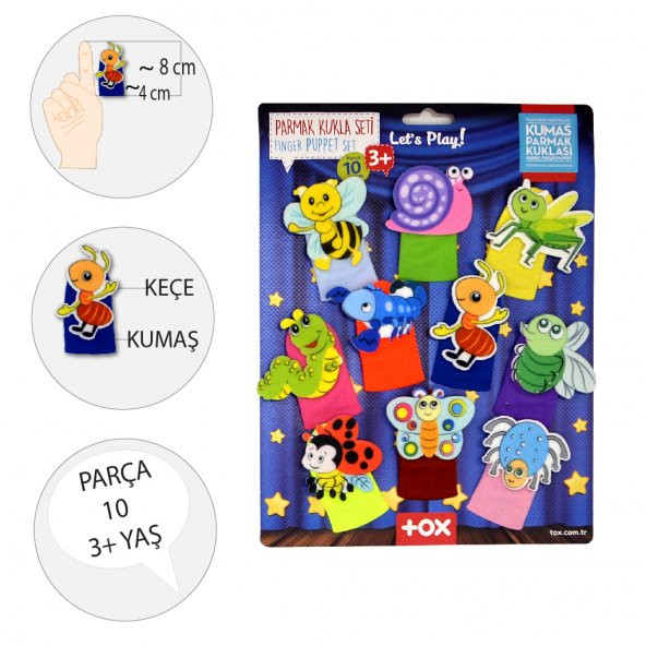 T219 Tox Sevimli Böcekler 10 Parça Parmak Kukla Set - 3