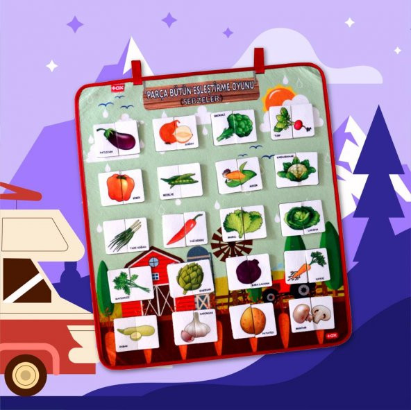 Parça Bütün Eşleştirme Oyunu (Sebzeler) Keçe Cırtlı Duvar Panosu , Eğitici Oyuncak - 10