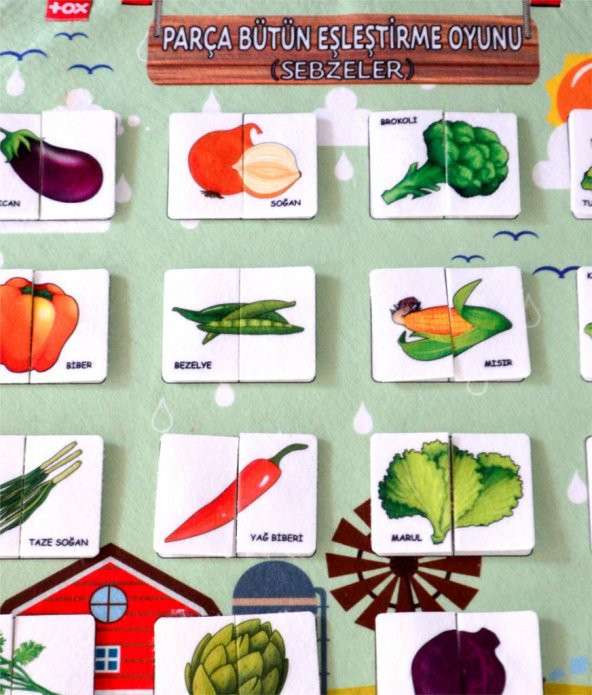 Parça Bütün Eşleştirme Oyunu (Sebzeler) Keçe Cırtlı Duvar Panosu , Eğitici Oyuncak - 11