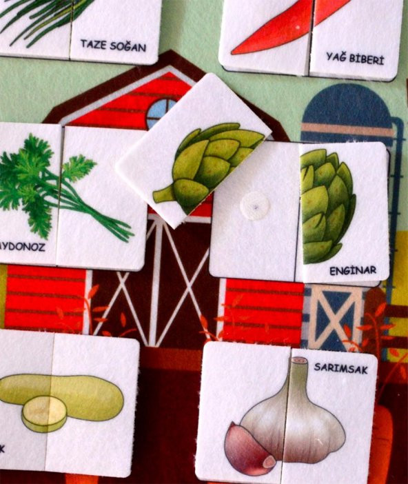 Parça Bütün Eşleştirme Oyunu (Sebzeler) Keçe Cırtlı Duvar Panosu , Eğitici Oyuncak - 12