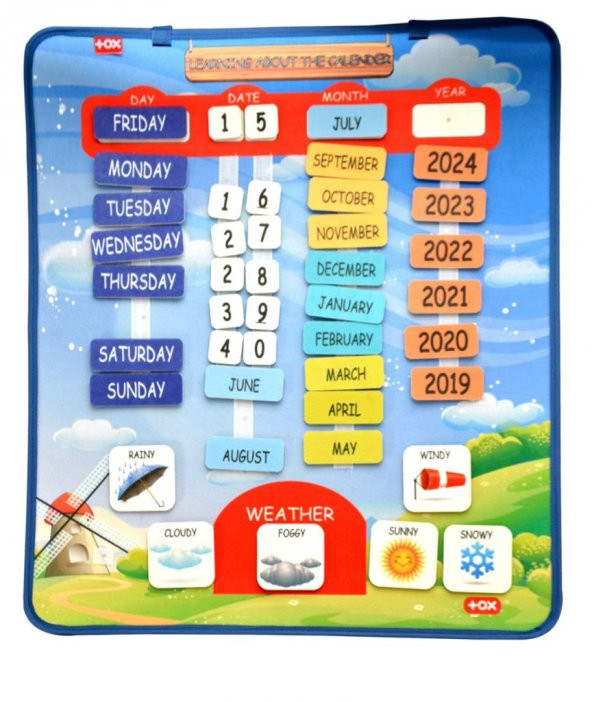 İngilizce Takvimi Öğreniyorum (2023) Keçe Duvar Panosu , Eğitici Oyuncak