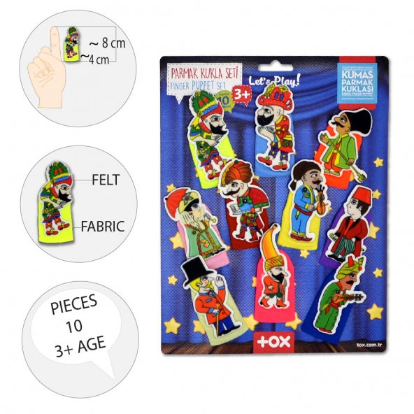 Tox Karagöz , Hacivat 10 Parça Parmak Kukla Set T224 - 8