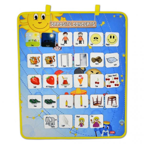 İngilizce Zıt Kavramlar Keçe Cırtlı Duvar Panosu , Eğitici Oyuncak - 9