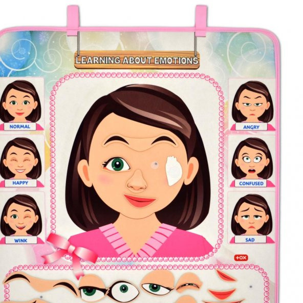 İngilizce Duyguları Öğreniyorum Keçe Cırtlı Duvar Panosu (Kız) , Eğitici Oyuncak - Resim 5