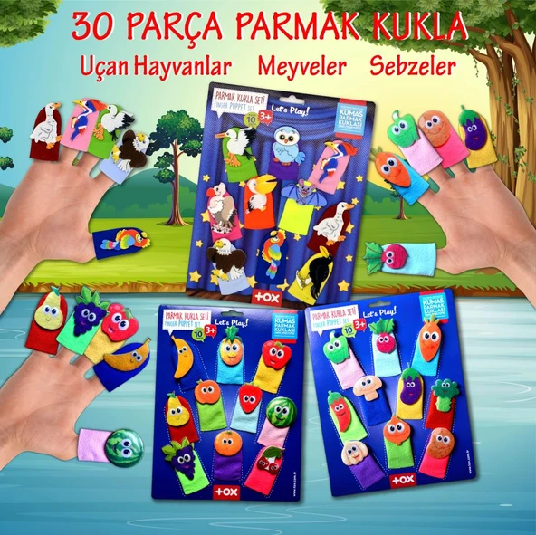 3 Set - 30 Parça Tox Meyveler, Sebzeler ve Uçan Hayvanlar Parmak Kukla T104 T105 T222 - 2