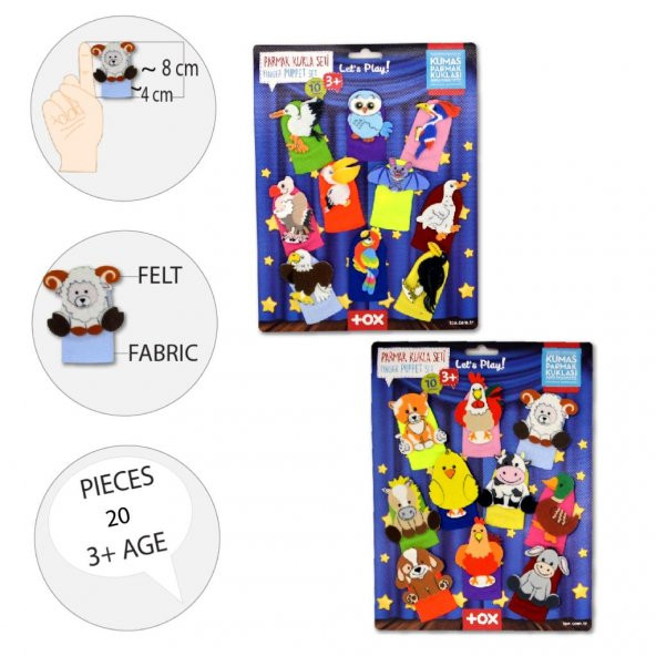 2 Set - 20 Parça Tox Çiftlik ve Uçan Hayvanlar Parmak Kukla T220 T222 - 8