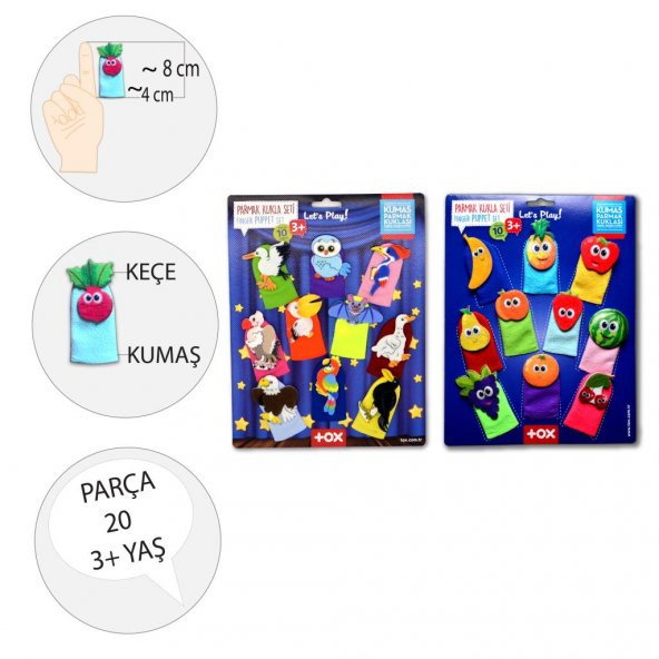 2 Set - 20 Parça Tox Meyveler ve Uçan Hayvanlar Parmak Kukla T105 T222 - 3