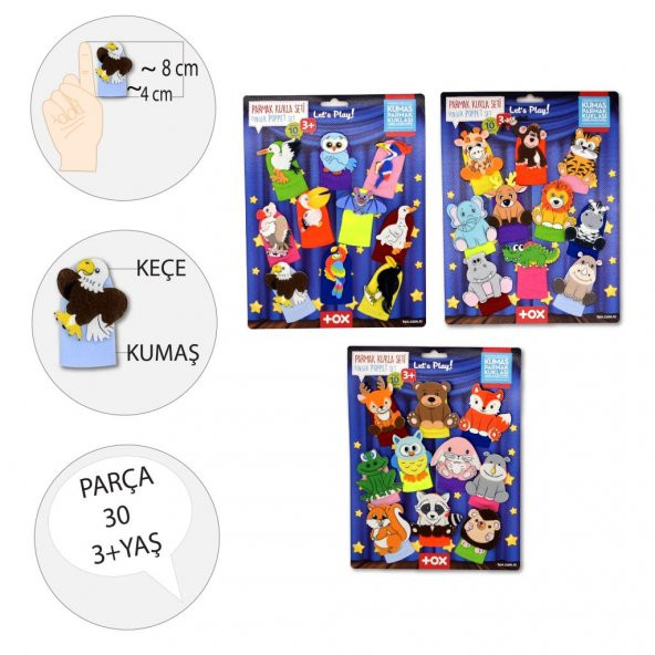 3 Set - 30 Parça Tox Orman, Safari ve Uçan Hayvanlar Parmak Kukla T218 T223 T222 - 3