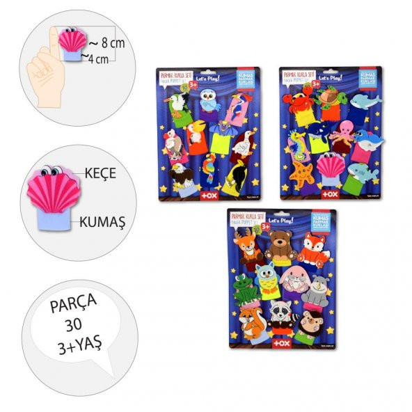 3 Set - 30 Parça Tox Deniz Canlıları, Orman ve Uçan Hayvanlar Parmak Kukla T218 T221 T222 - 3