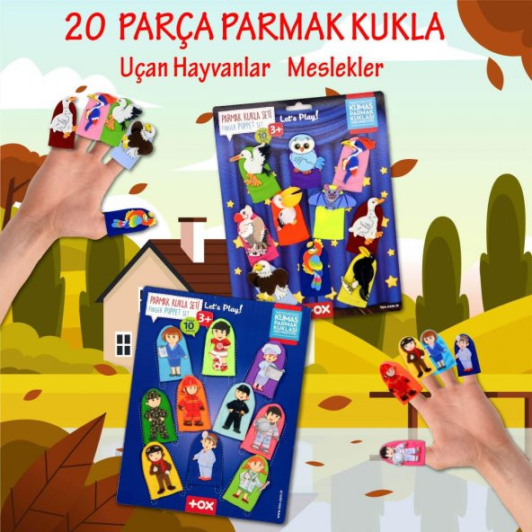 2 Set - 20 Parça Tox Meslekler ve Uçan Hayvanlar Parmak Kukla T761 T222 - 2