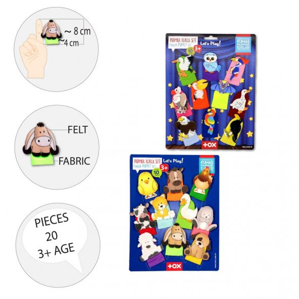 2 Set - 20 Parça Tox Evcil Hayvanlar ve Uçan Hayvanlar Parmak Kukla T771 T222 - 8