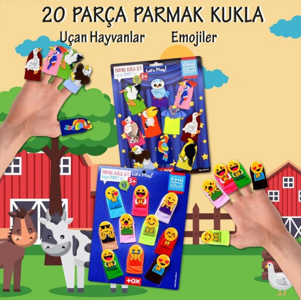 2 Set - 20 Parça Tox Emojiler ve Uçan Hayvanlar Parmak Kukla T106 T222 - 2