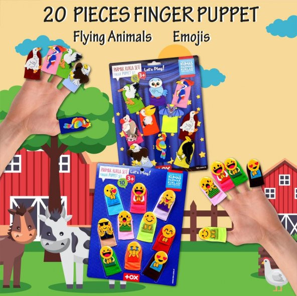 2 Set - 20 Parça Tox Emojiler ve Uçan Hayvanlar Parmak Kukla T106 T222 - 7