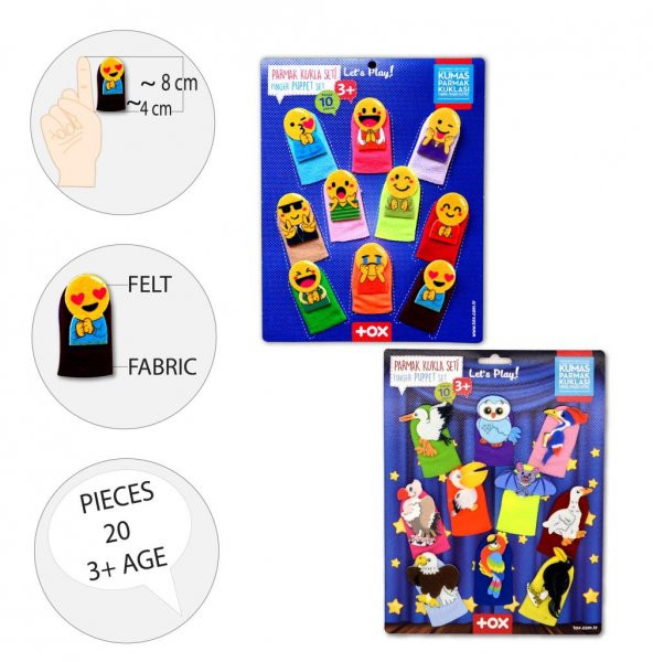 2 Set - 20 Parça Tox Emojiler ve Uçan Hayvanlar Parmak Kukla T106 T222 - 8