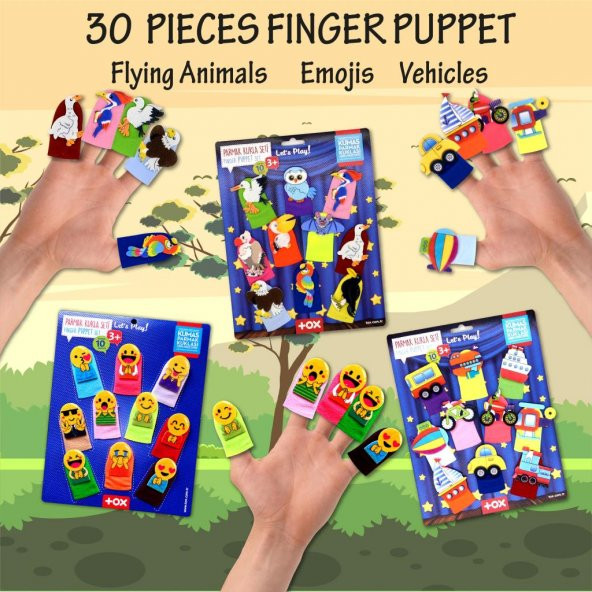 3 Set - 30 Parça Tox Taşıtlar, Emojiler ve Uçan Hayvanlar Parmak Kukla T181 T106 T222 - 7