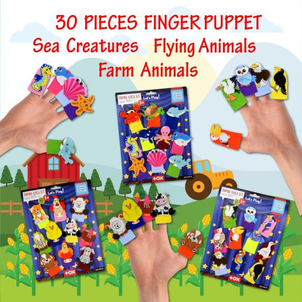 3 Set - 30 Parça Tox Deniz Canlıları,  Çiftlik ve Uçan Hayvanlar Parmak Kukla T120 T121 T222 - Resim 7